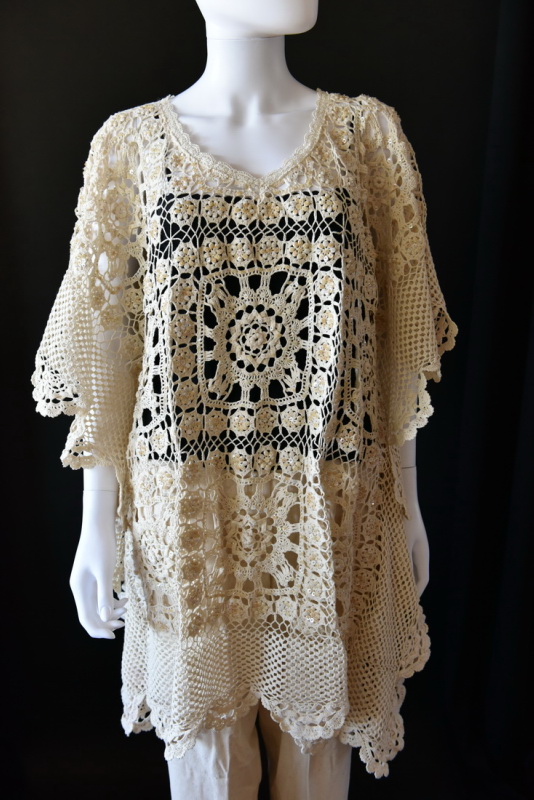 Vintage, Unique Collectible COTTON HAND CROCHET KAFTAN DRESS NATURAL ...