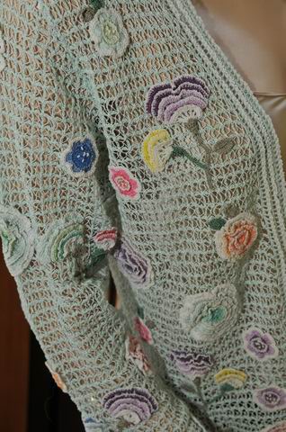   HAND CROCHET JACKET WITH CARNATION FLORAL MULTICOLOR PATTERN, MINT